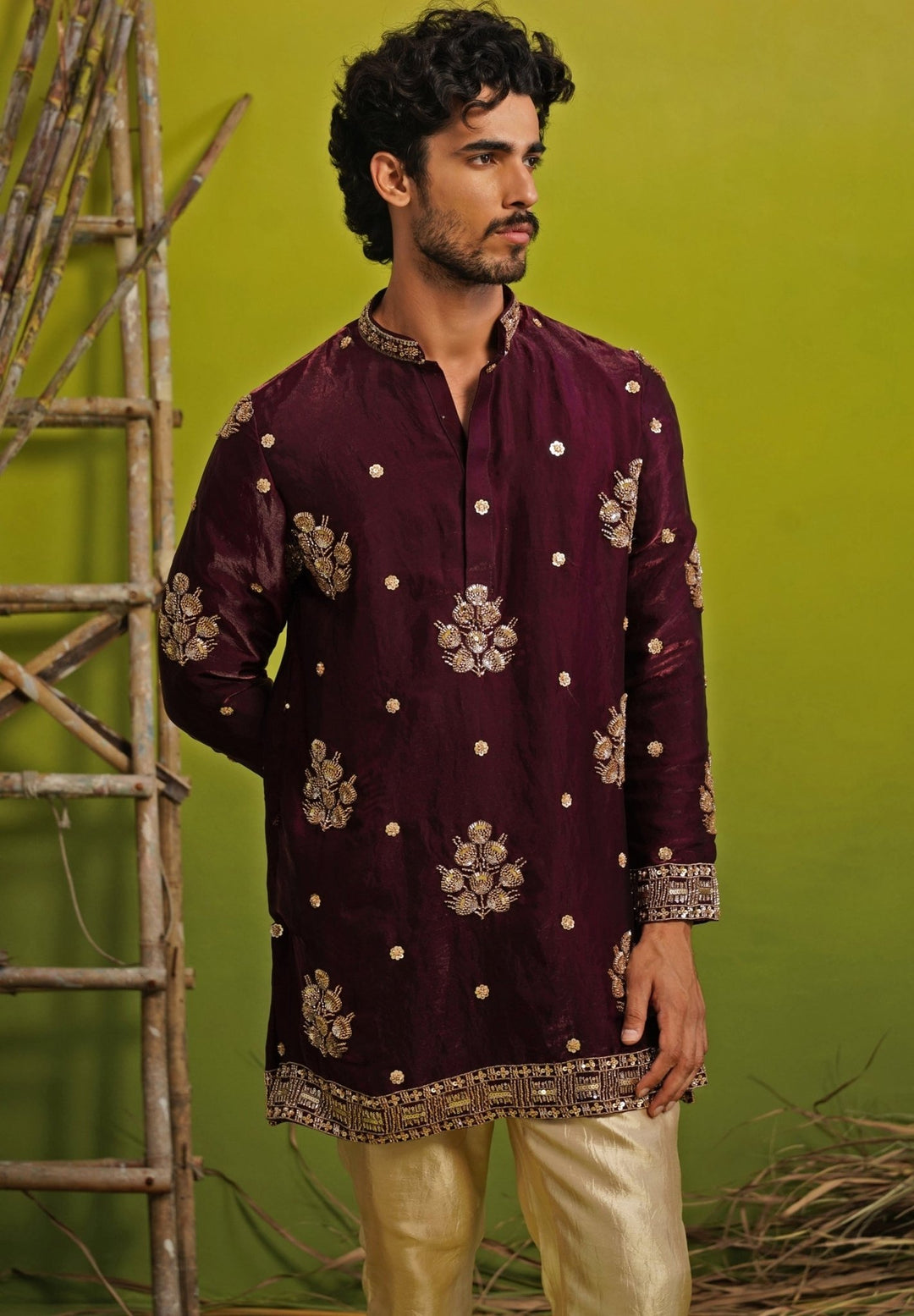 Purple Tissue Silk Short Kurta Set Kalpraag - Fabilicious Fashion