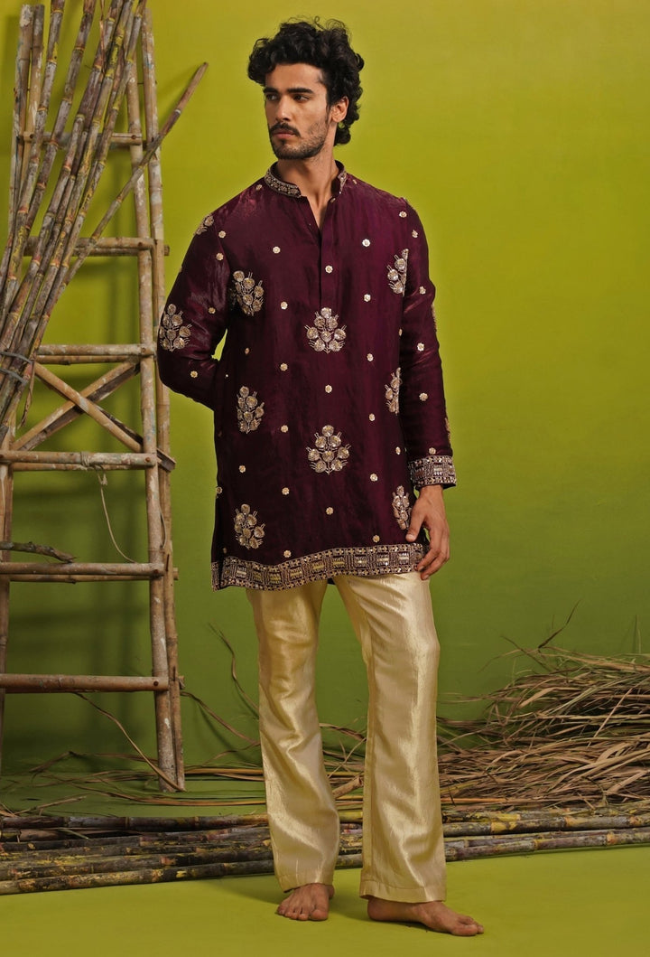 Purple Tissue Silk Short Kurta Set Kalpraag - Fabilicious Fashion