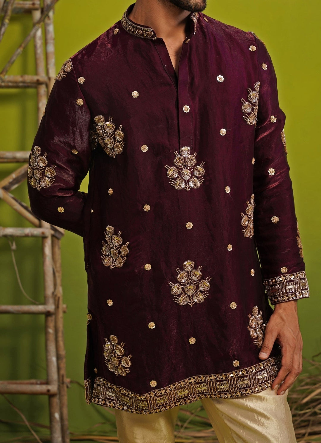 Purple Tissue Silk Short Kurta Set Kalpraag - Fabilicious Fashion