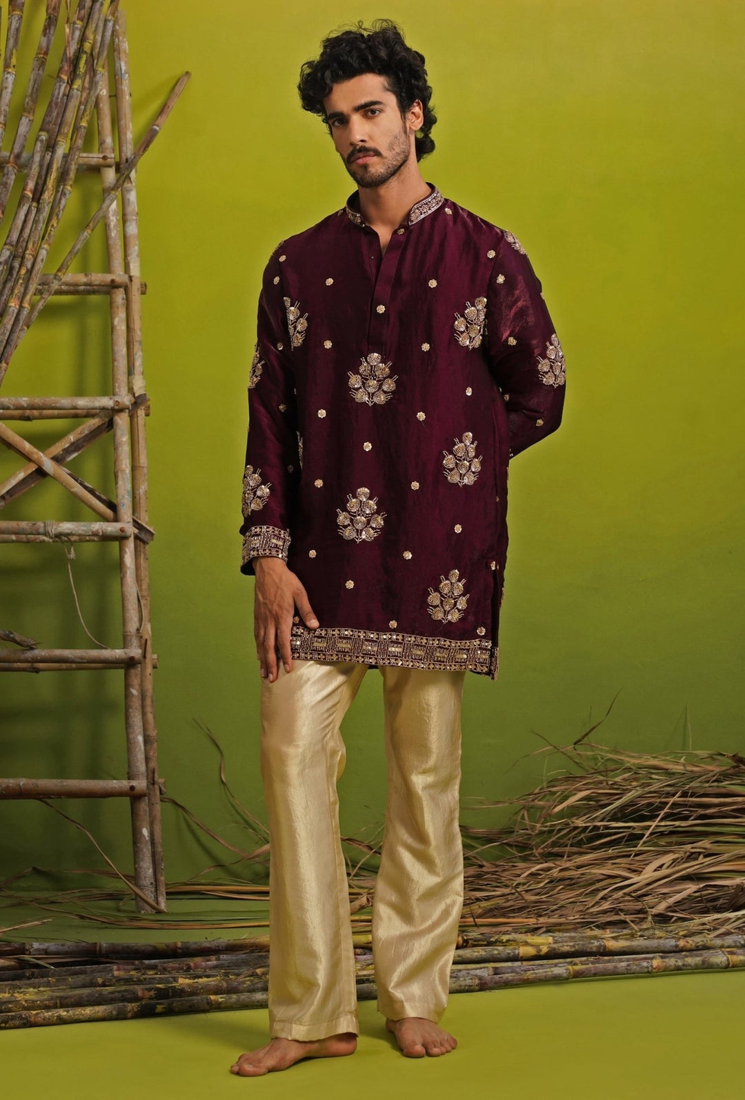 Purple Tissue Silk Short Kurta Set Kalpraag - Fabilicious Fashion