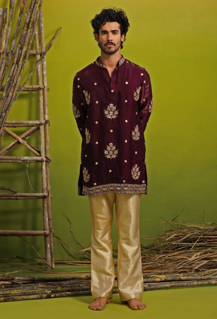 Purple Tissue Silk Short Kurta Set Kalpraag - Fabilicious Fashion