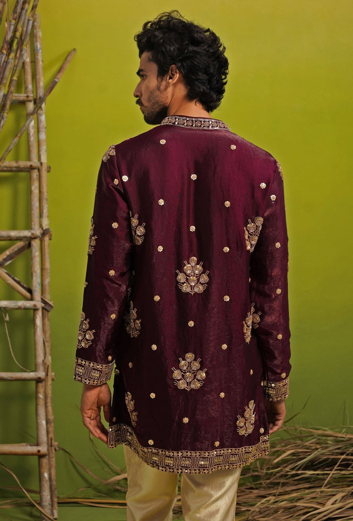 Purple Tissue Silk Short Kurta Set Kalpraag - Fabilicious Fashion