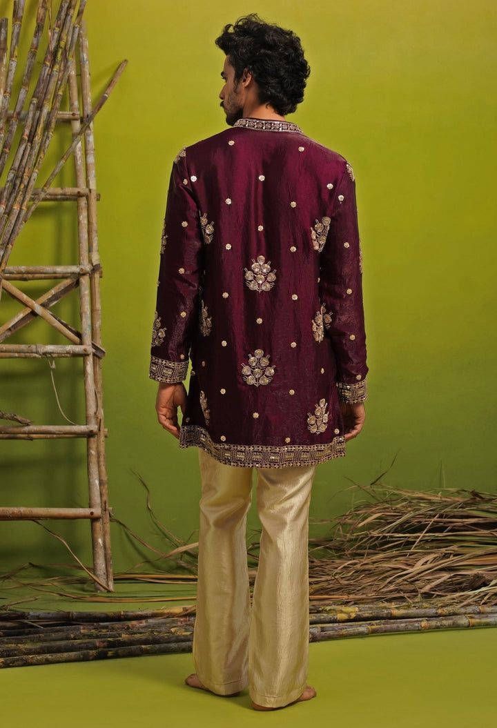 Purple Tissue Silk Short Kurta Set Kalpraag - Fabilicious Fashion
