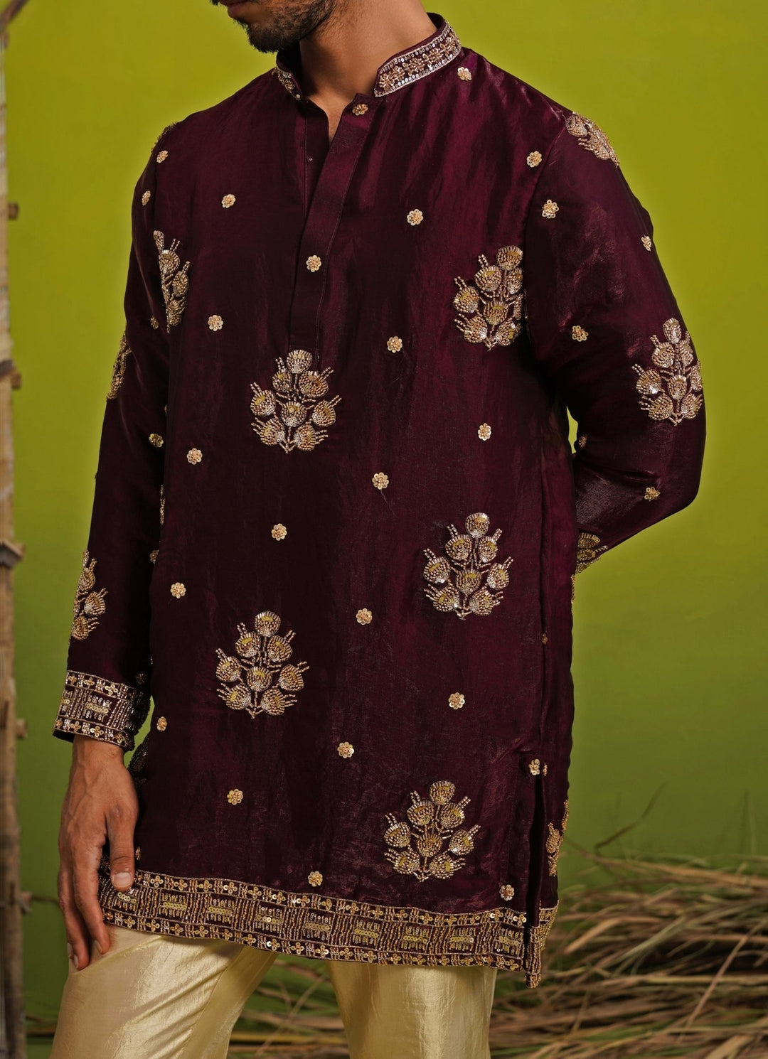 Purple Tissue Silk Short Kurta Set Kalpraag - Fabilicious Fashion