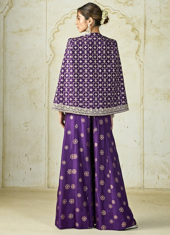 Gopi Vaid Purple Tussar Blouse Sharara Set With JacketFabilicious Fashion