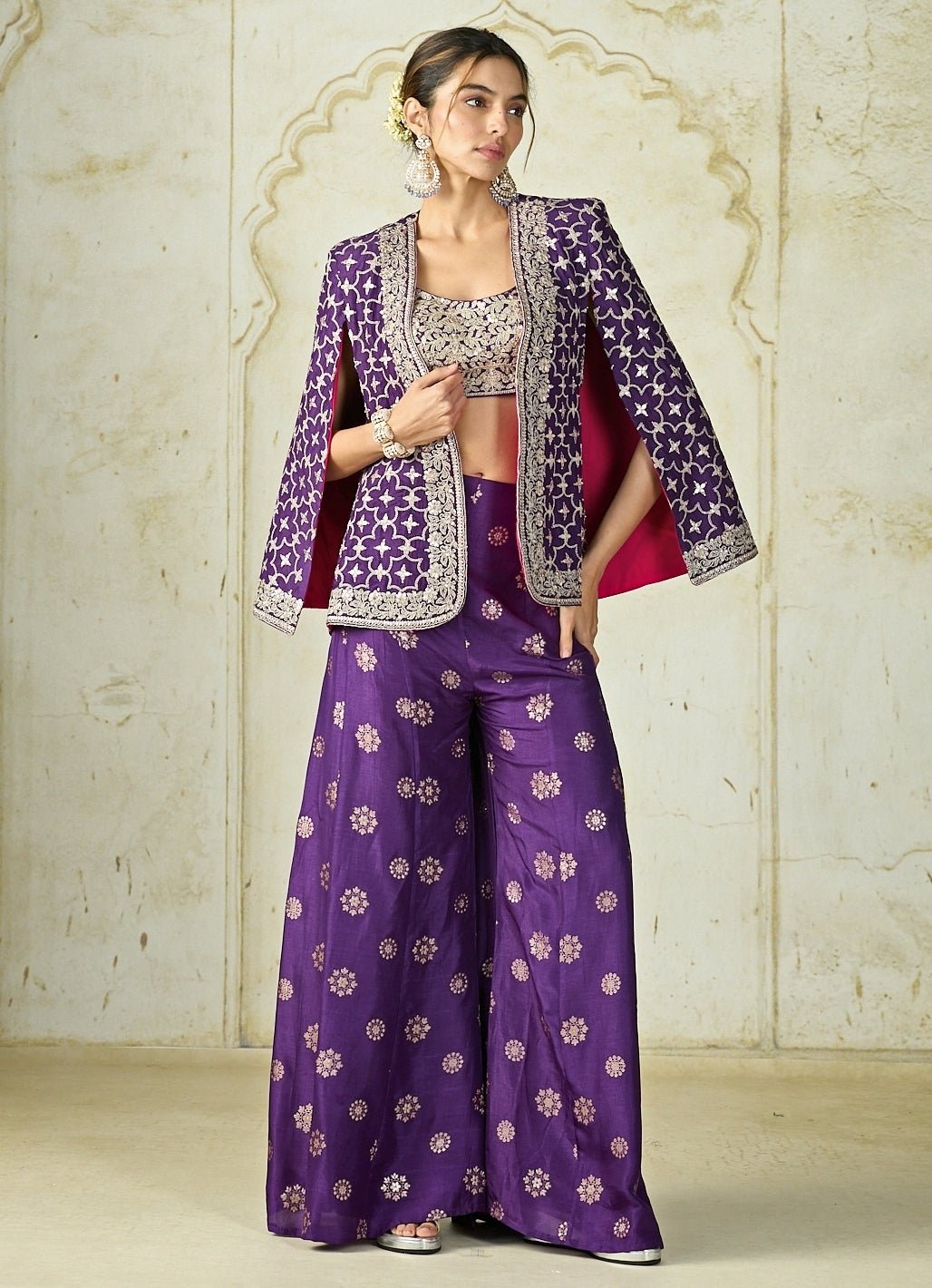 Gopi Vaid Purple Tussar Blouse Sharara Set With JacketFabilicious Fashion