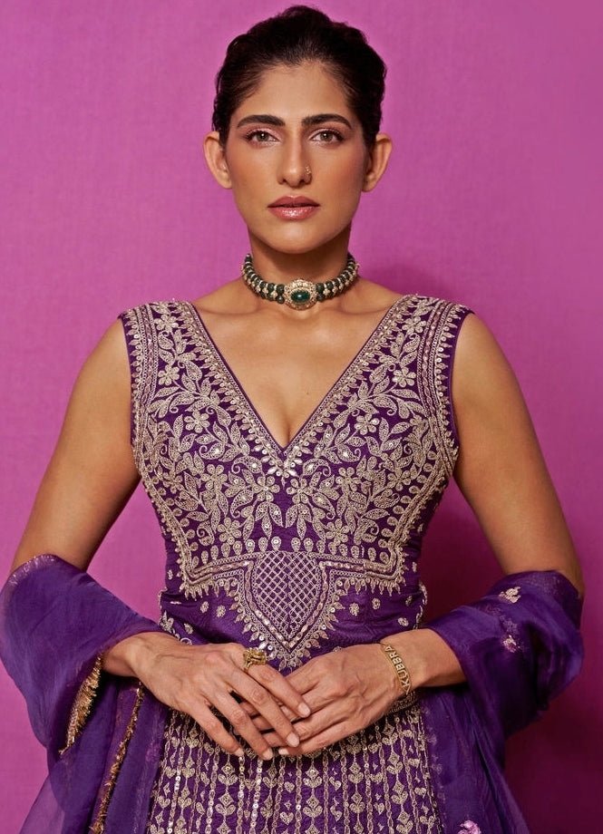 Gopi Vaid Purple Tussar Bridal Lehenga SetFabilicious Fashion