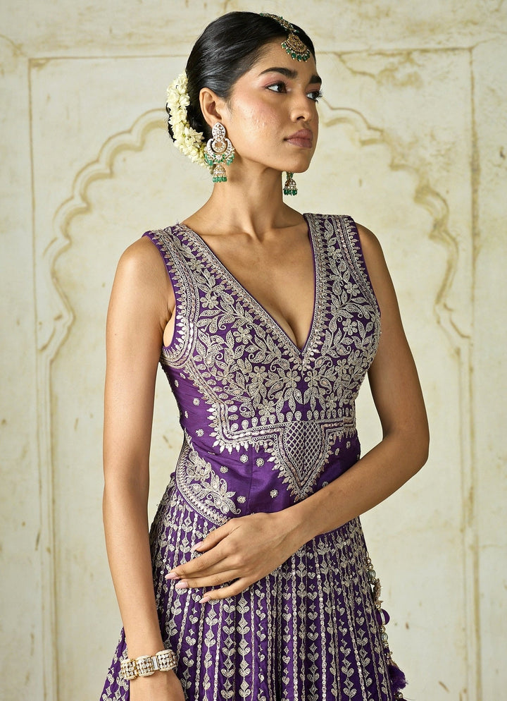Gopi Vaid Purple Tussar Bridal Lehenga SetFabilicious Fashion