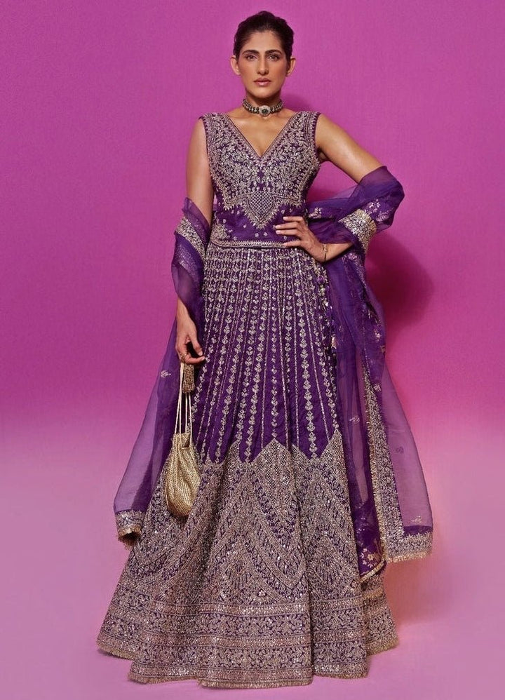 Gopi Vaid Purple Tussar Bridal Lehenga SetFabilicious Fashion