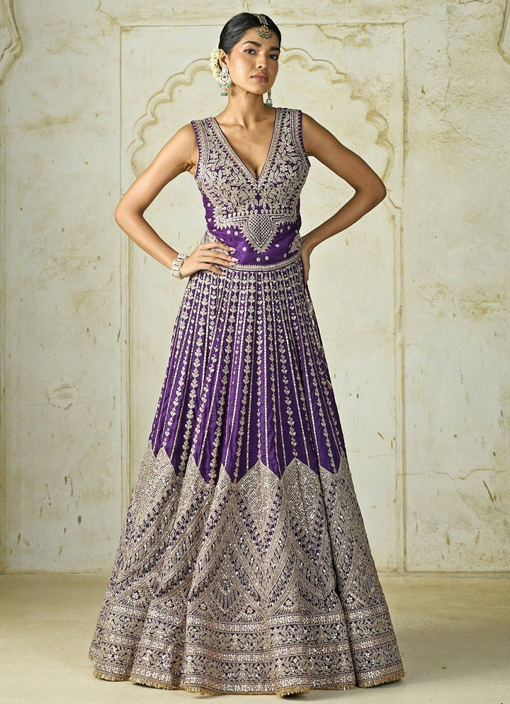Gopi Vaid Purple Tussar Bridal Lehenga SetFabilicious Fashion