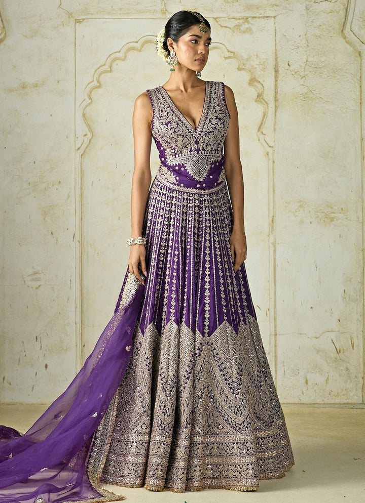 Gopi Vaid Purple Tussar Bridal Lehenga SetFabilicious Fashion