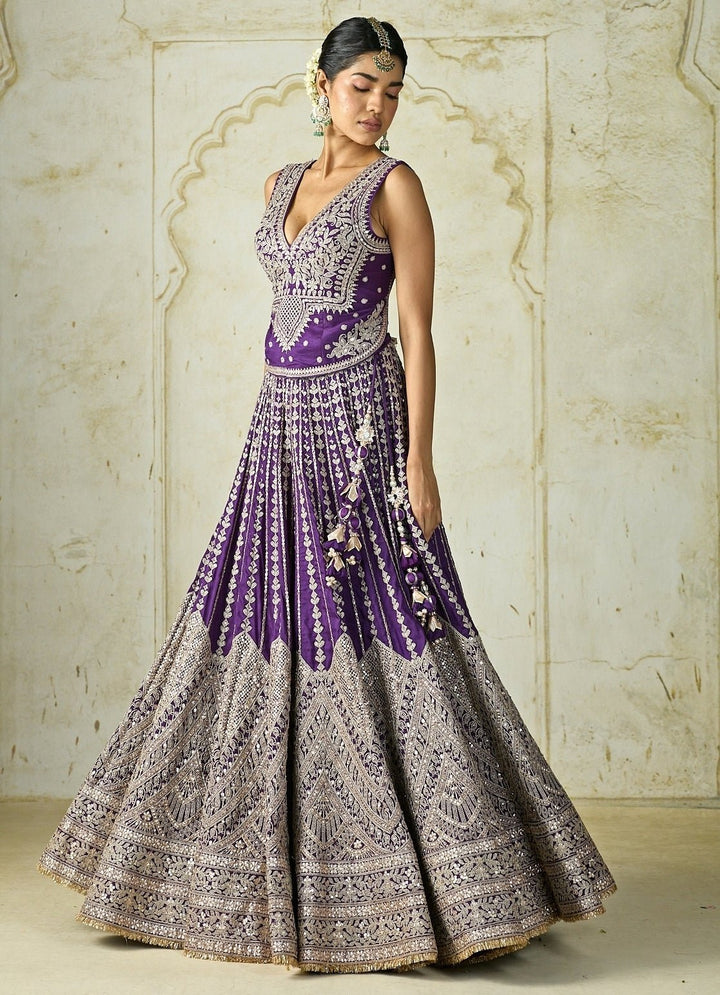 Gopi Vaid Purple Tussar Bridal Lehenga SetFabilicious Fashion