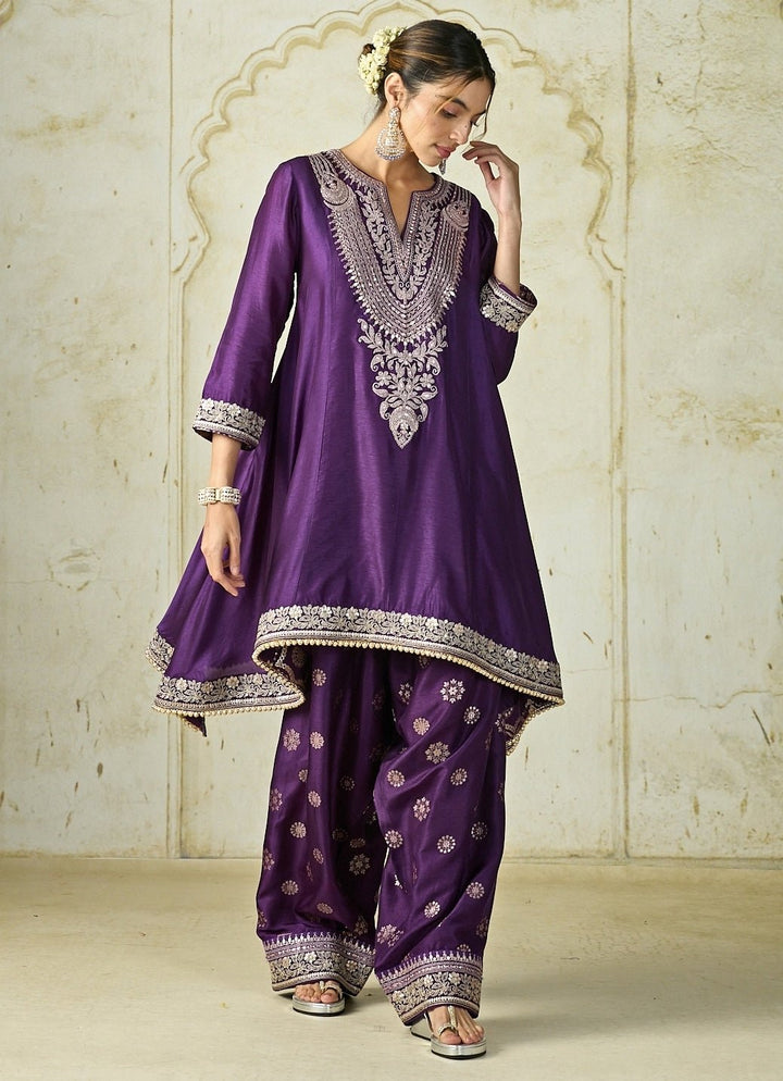 Gopi Vaid Purple Tussar Farshi Salwar Kurta SetFabilicious Fashion