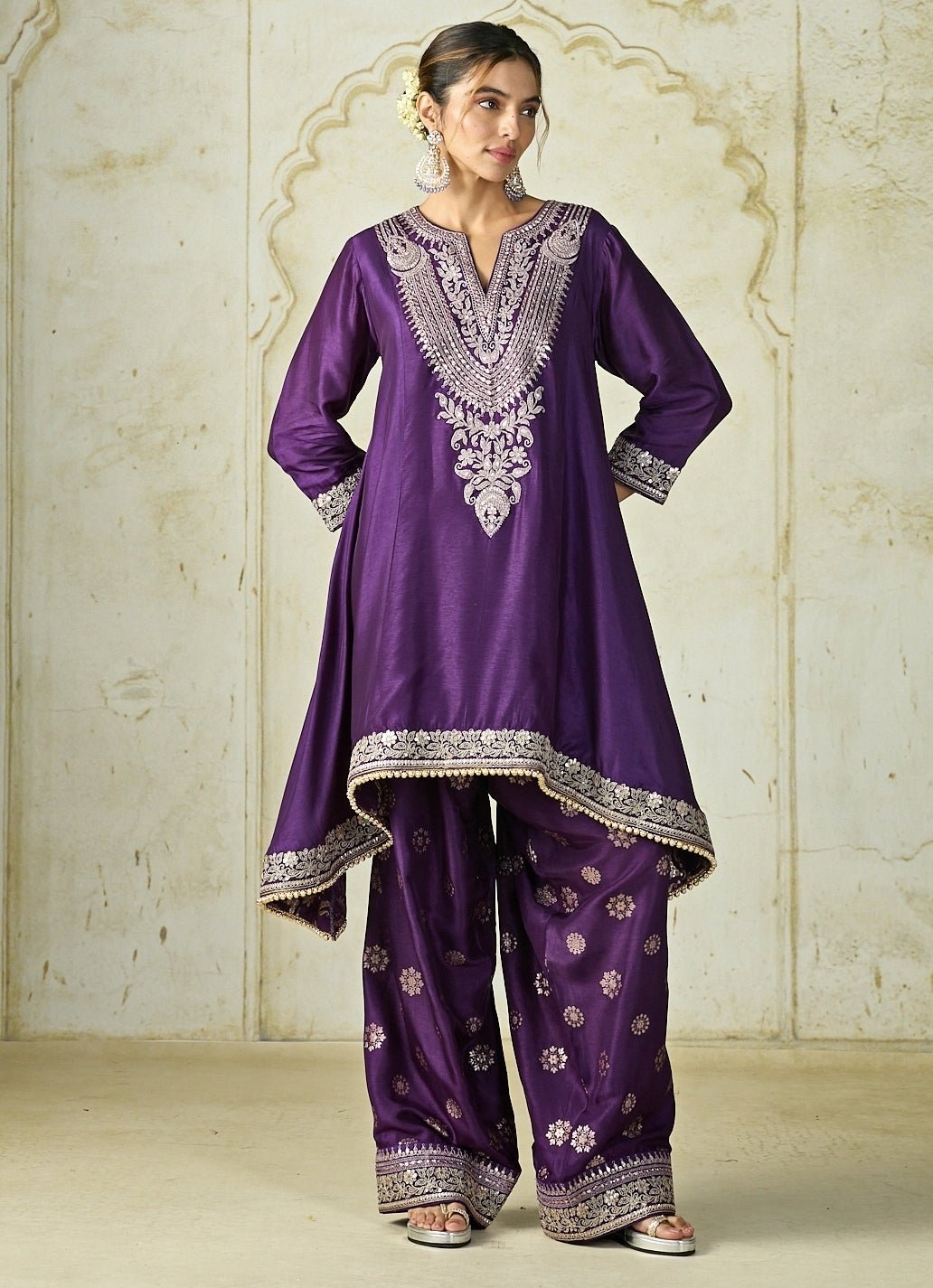 Gopi Vaid Purple Tussar Farshi Salwar Kurta SetFabilicious Fashion