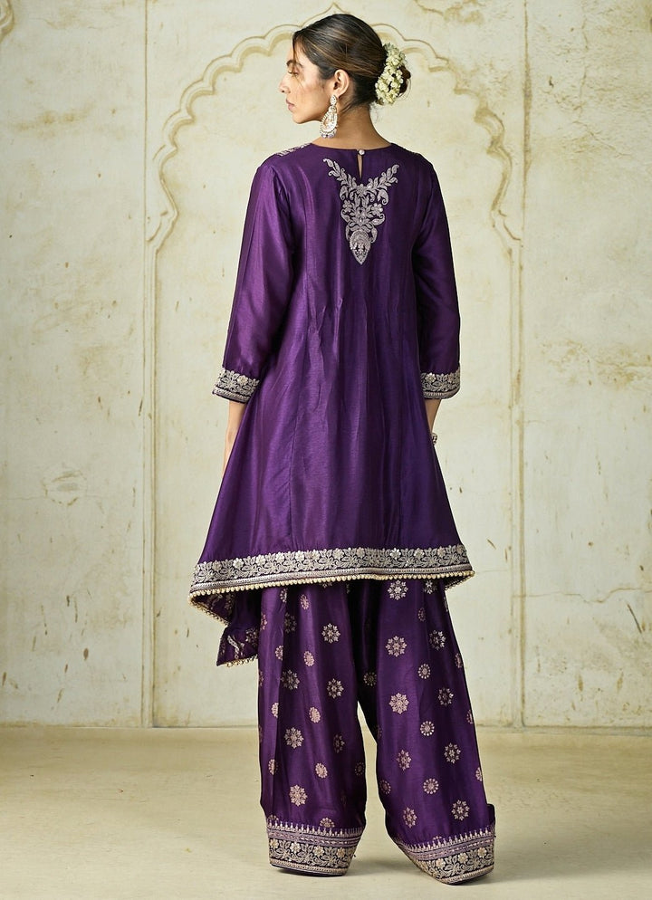 Gopi Vaid Purple Tussar Farshi Salwar Kurta SetFabilicious Fashion