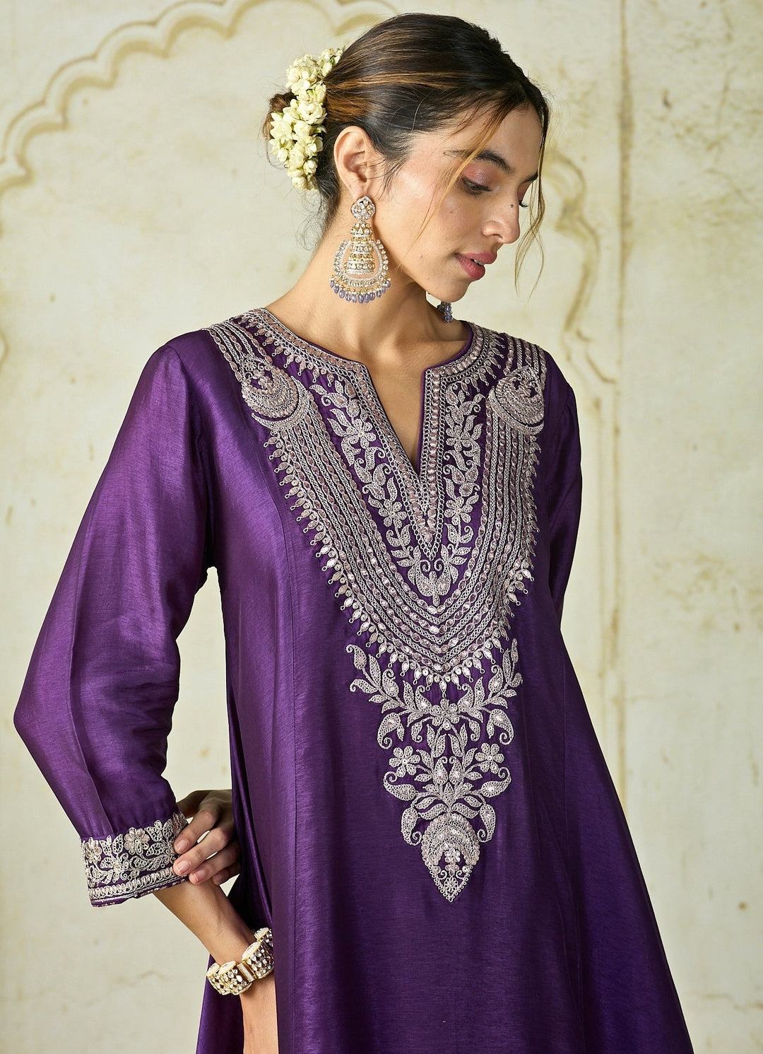 Gopi Vaid Purple Tussar Farshi Salwar Kurta SetFabilicious Fashion