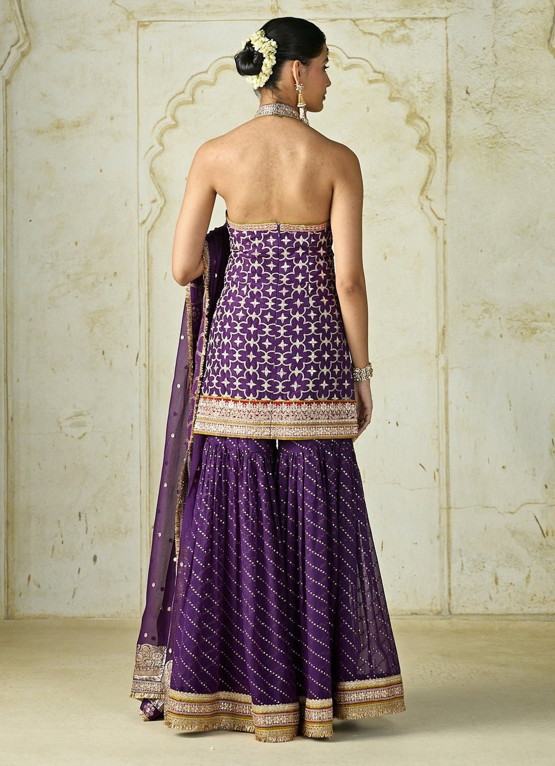 Gopi Vaid Purple Tussar Halter Kurta Sharara SetFabilicious Fashion