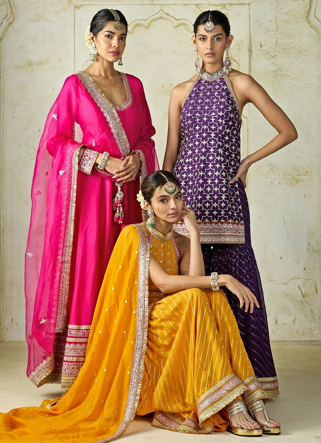 Gopi Vaid Purple Tussar Halter Kurta Sharara SetFabilicious Fashion