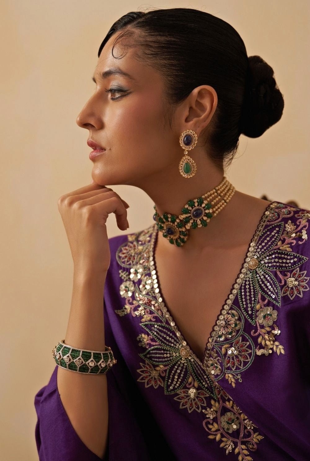 Purple Tussar Kurta With Divided Skirt Set Prevasu - Fabilicious Fashion