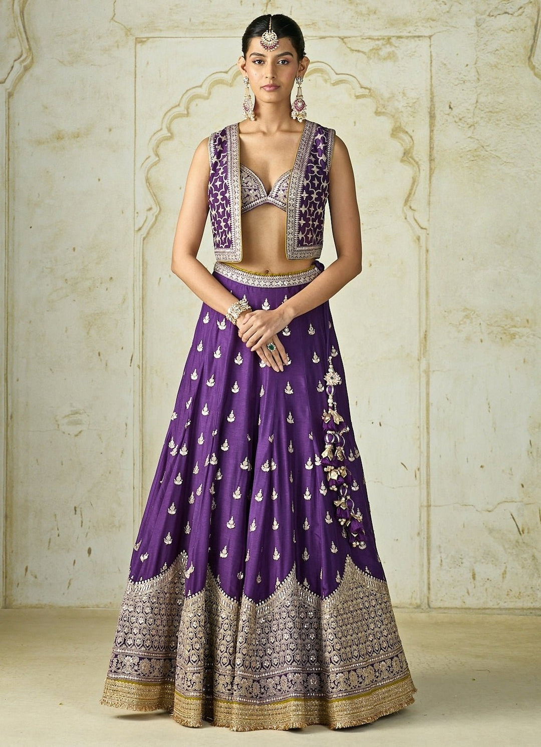Gopi Vaid Purple Tussar Lehenga Set With JacketFabilicious Fashion
