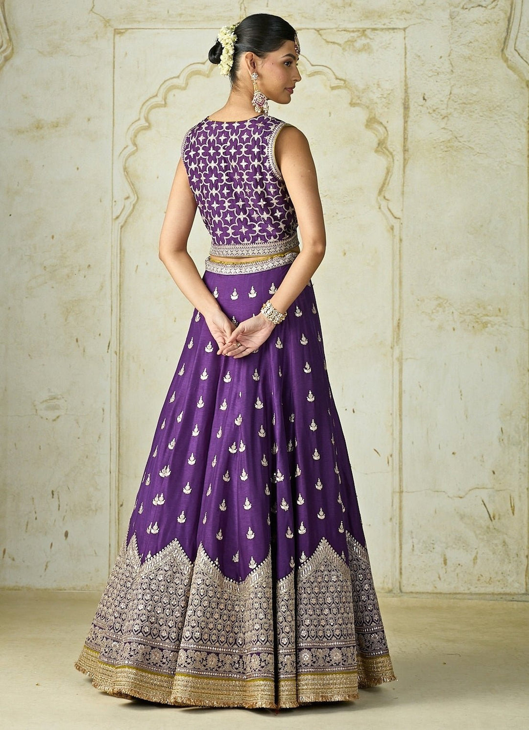 Gopi Vaid Purple Tussar Lehenga Set With JacketFabilicious Fashion