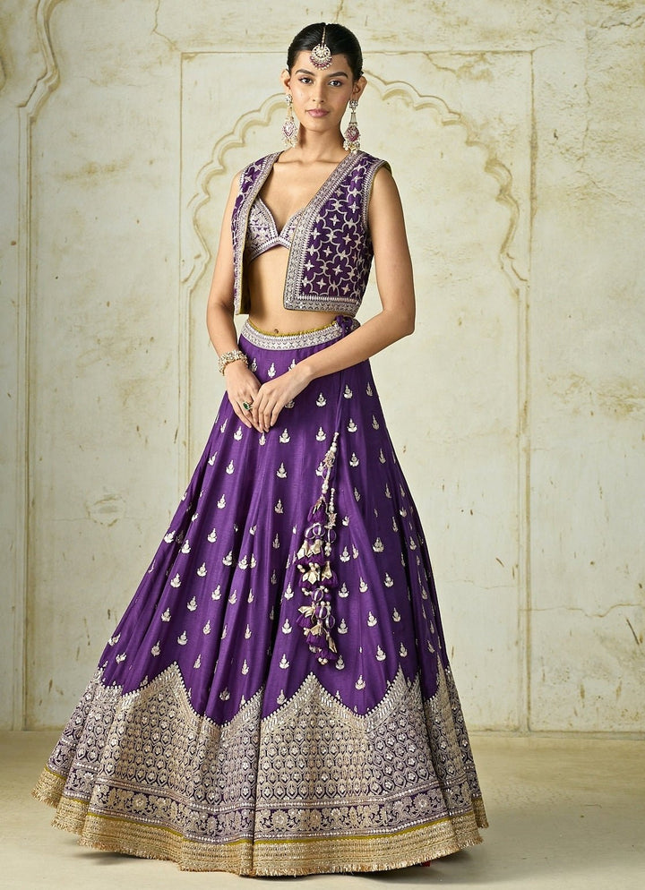 Gopi Vaid Purple Tussar Lehenga Set With JacketFabilicious Fashion