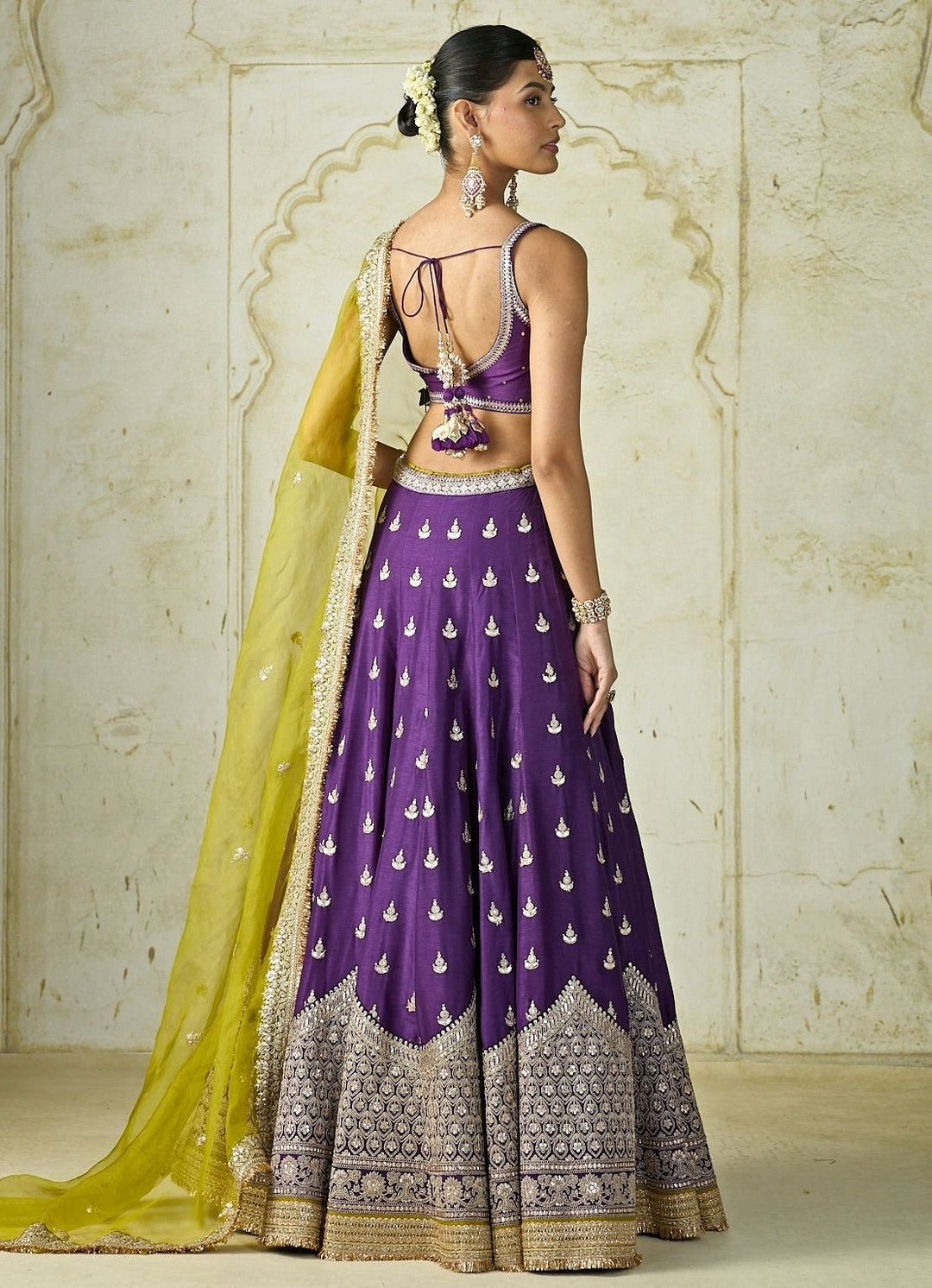 Gopi Vaid Purple Tussar Lehenga Set With Lime DupattaFabilicious Fashion