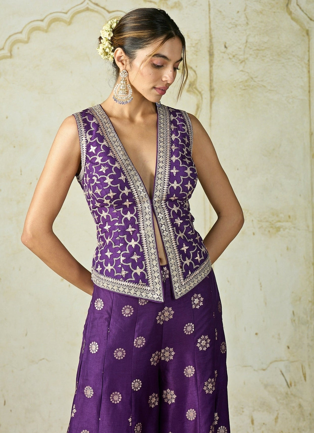 Gopi Vaid Purple Tussar Pants SetFabilicious Fashion
