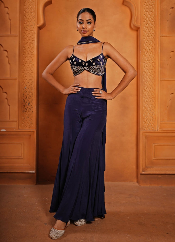 Purplish Blue Crepe Blouse Sharara Set Enamour by Radha - Fabilicious Fashion