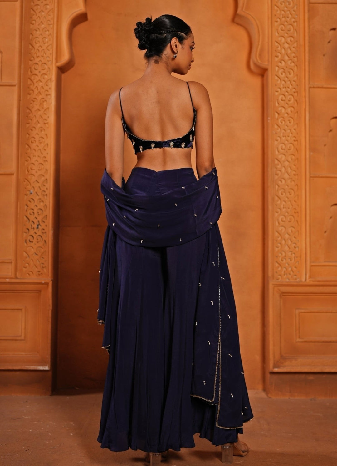 Purplish Blue Crepe Blouse Sharara Set Enamour by Radha - Fabilicious Fashion