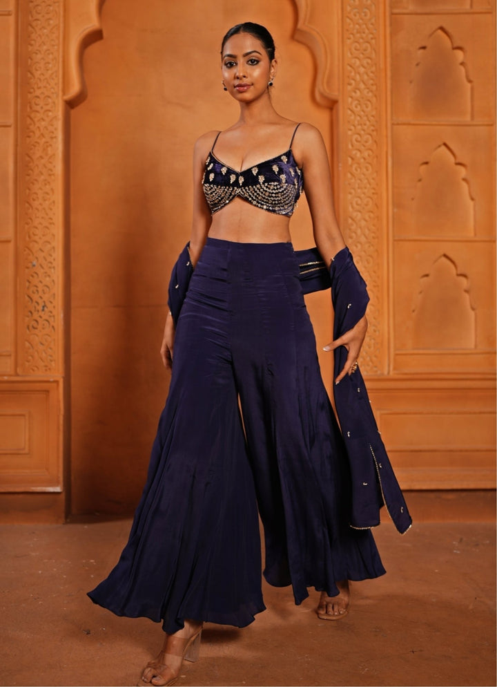Purplish Blue Crepe Blouse Sharara Set Enamour by Radha - Fabilicious Fashion
