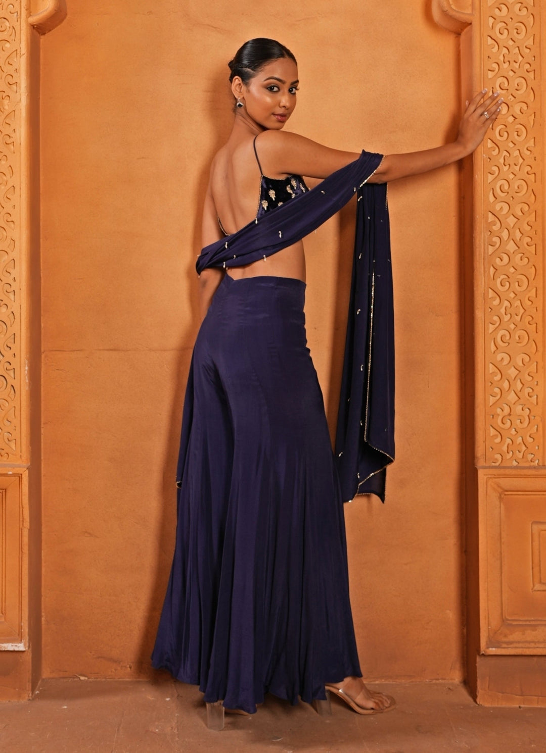 Purplish Blue Crepe Blouse Sharara Set Enamour by Radha - Fabilicious Fashion