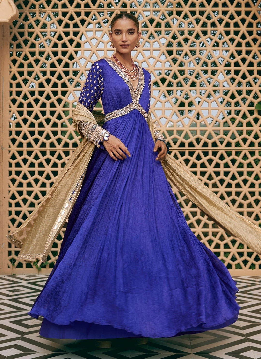 Nidhika Shekhar Purplish Blue Wrinkle Anarkali SetFabilicious Fashion