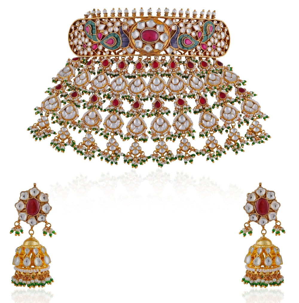 Rajasthani Gold Plated Choker Necklace Set Riana by Shikha Jindal - Fabilicious Fashion