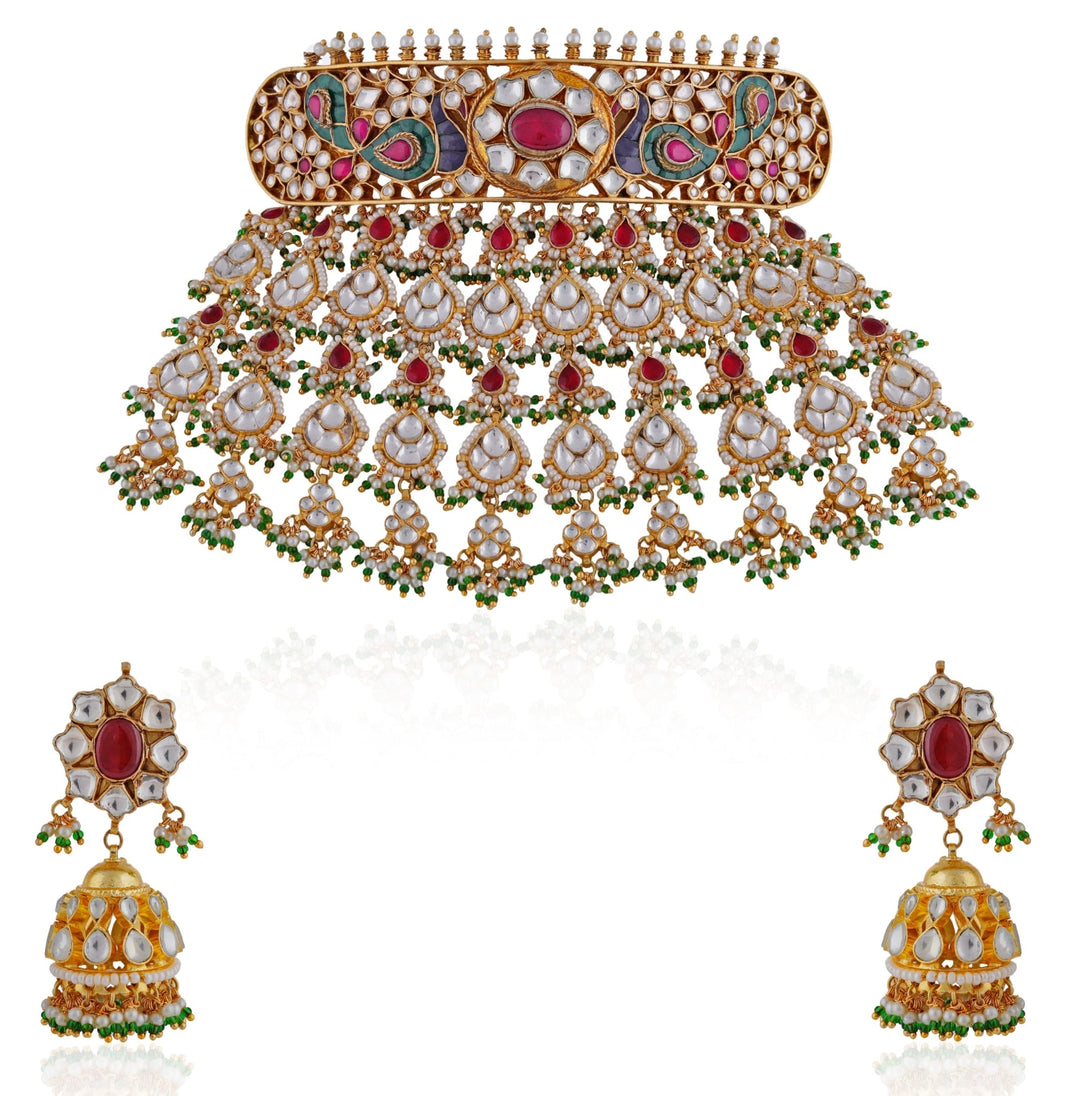 Rajasthani Gold Plated Choker Necklace Set Riana by Shikha Jindal - Fabilicious Fashion