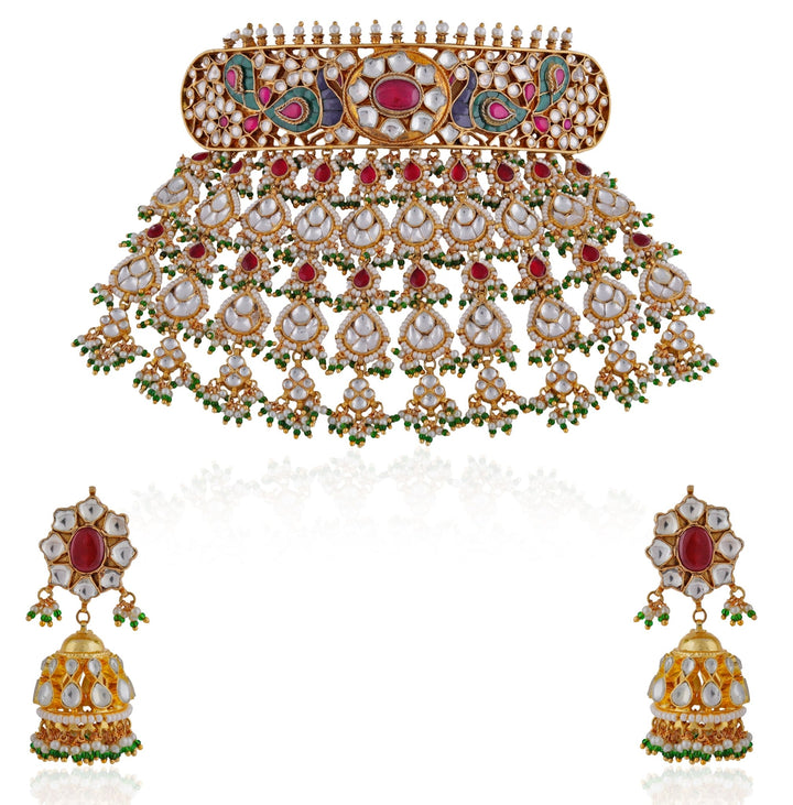 Rajasthani Gold Plated Choker Necklace Set Riana by Shikha Jindal - Fabilicious Fashion