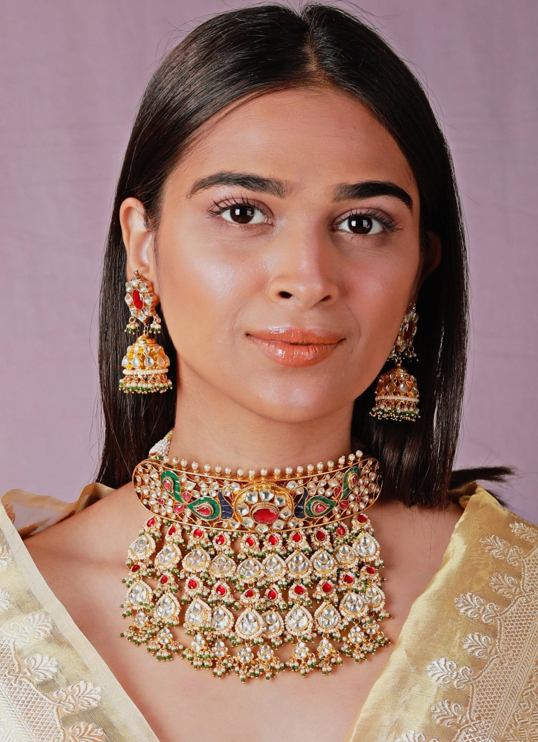 Jewelry Choker Saree Blouse Mint Pure Raw Silk Blouse With Temple