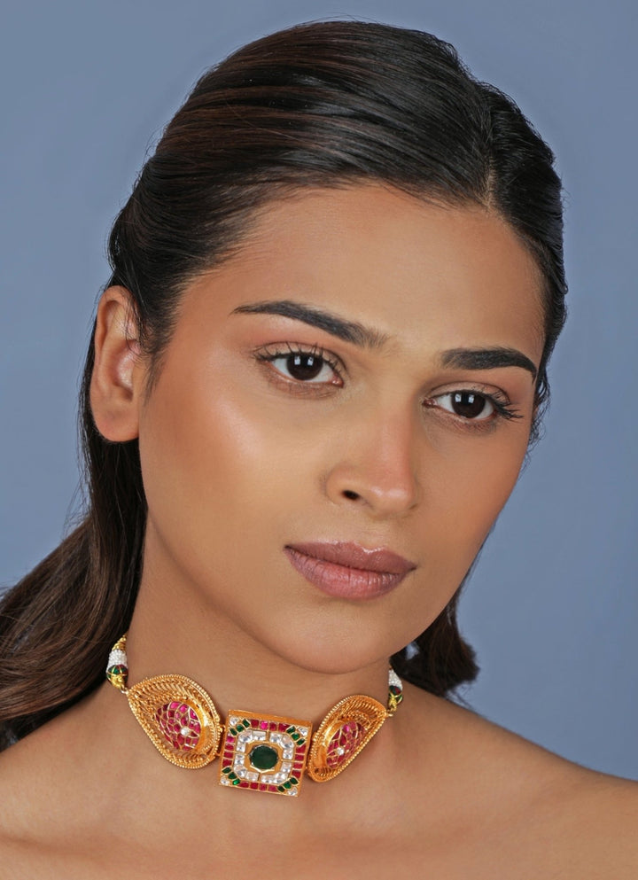 Riana Jewellery Rajwadu Multicolour Matte Gold ChokerFabilicious Fashion