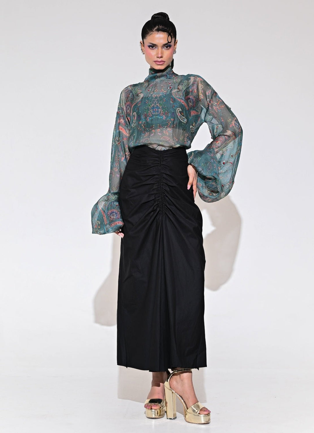Rama Green And Black Shirt With Skirt Set Juhi Bengani - Fabilicious Fashion