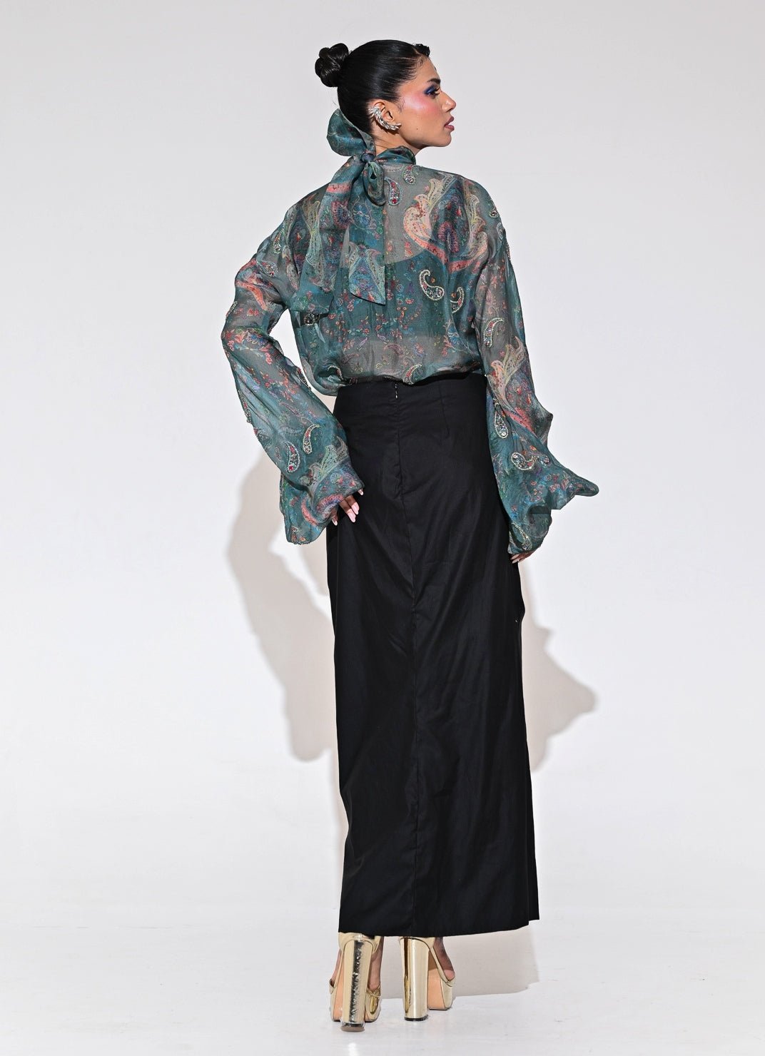 Juhi Bengani Rama Green And Black Shirt With Skirt SetFabilicious Fashion