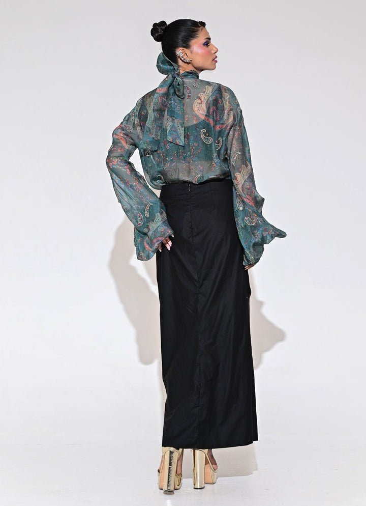 Juhi Bengani Rama Green And Black Shirt With Skirt SetFabilicious Fashion