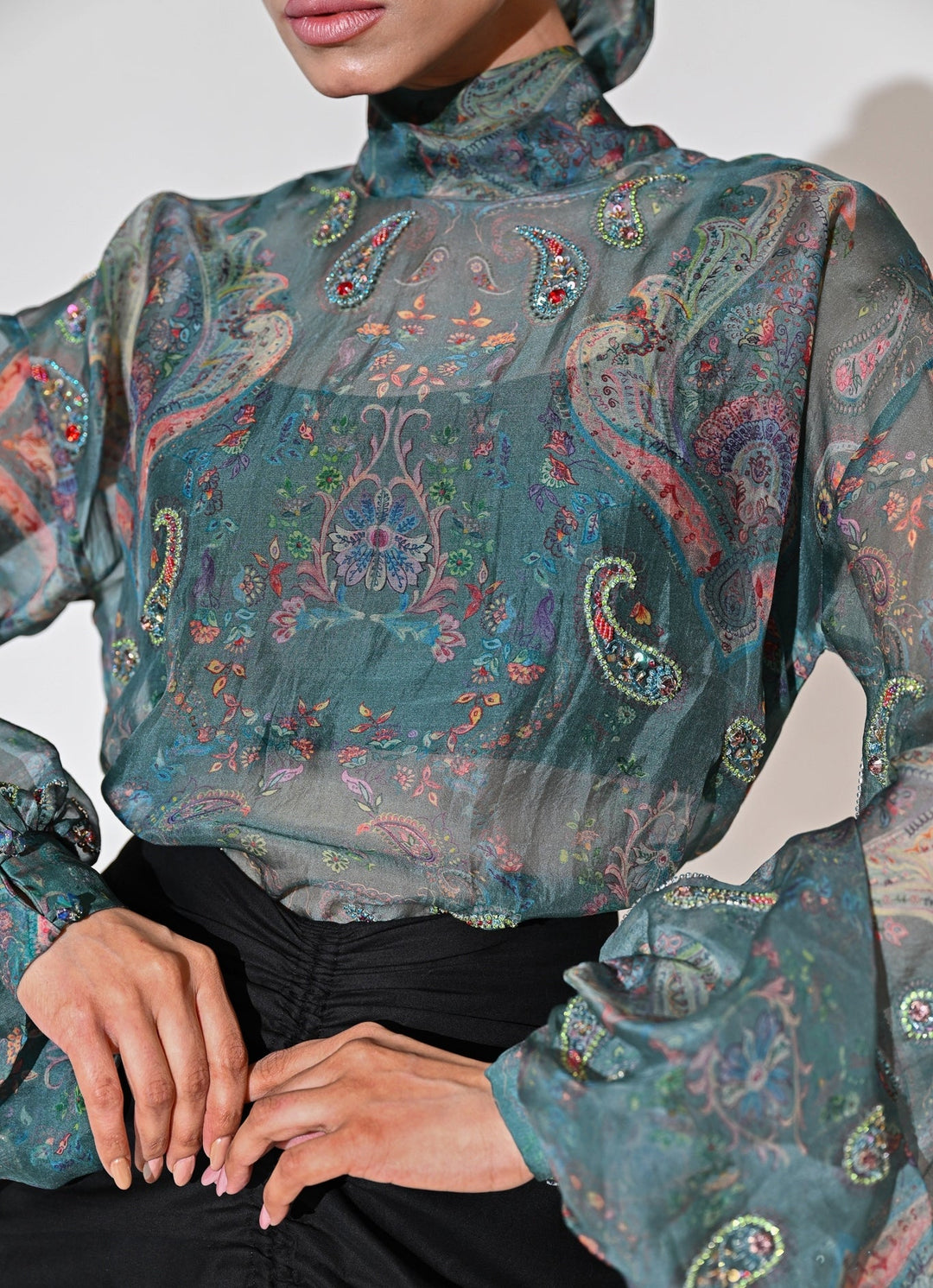 Juhi Bengani Rama Green And Black Shirt With Skirt SetFabilicious Fashion