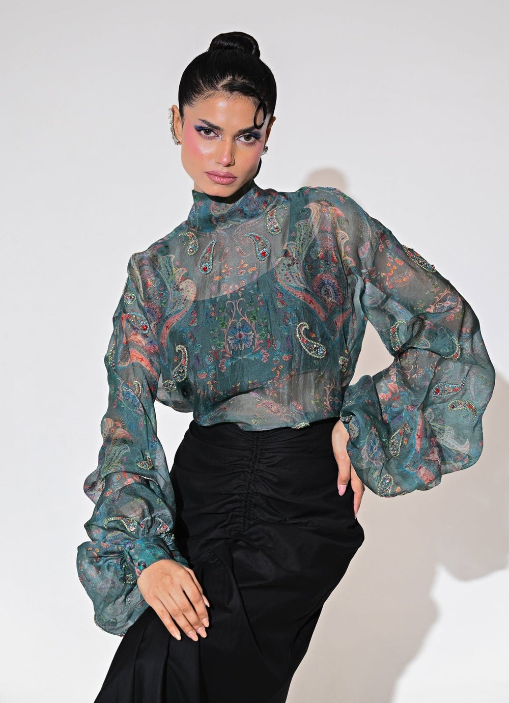 Rama Green And Black Shirt With Skirt Set Juhi Bengani - Fabilicious Fashion