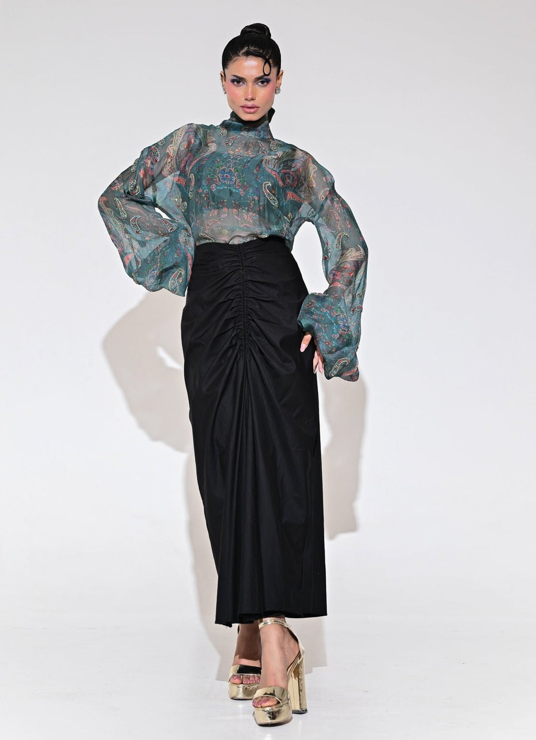 Juhi Bengani Rama Green And Black Shirt With Skirt SetFabilicious Fashion