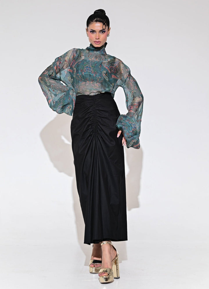 Juhi Bengani Rama Green And Black Shirt With Skirt SetFabilicious Fashion