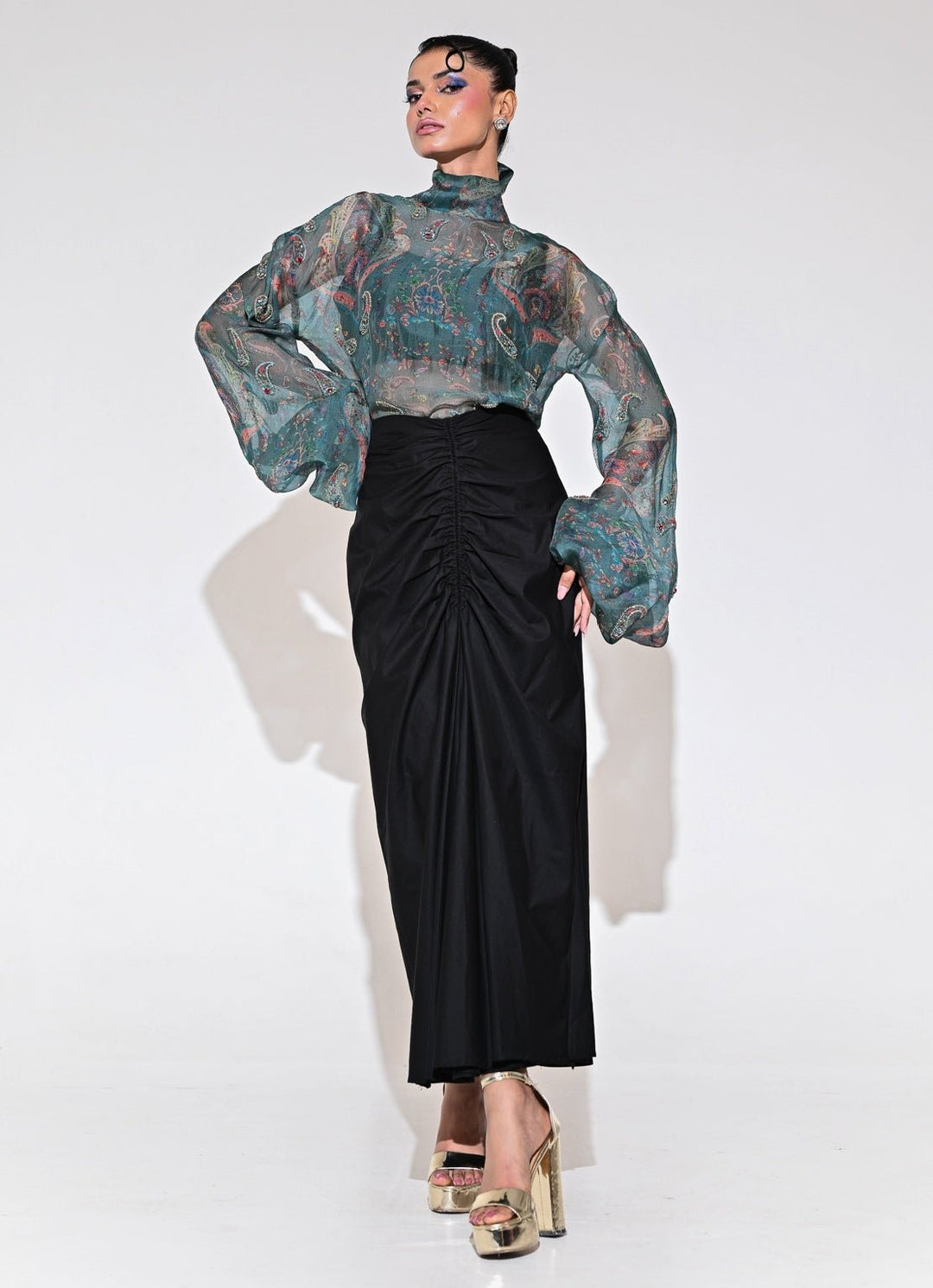 Juhi Bengani Rama Green And Black Shirt With Skirt SetFabilicious Fashion