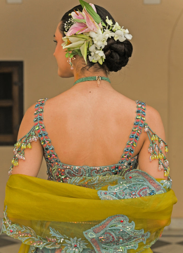 Juhi Bengani Rama Green And Yellow Organza Lehenga SetFabilicious Fashion