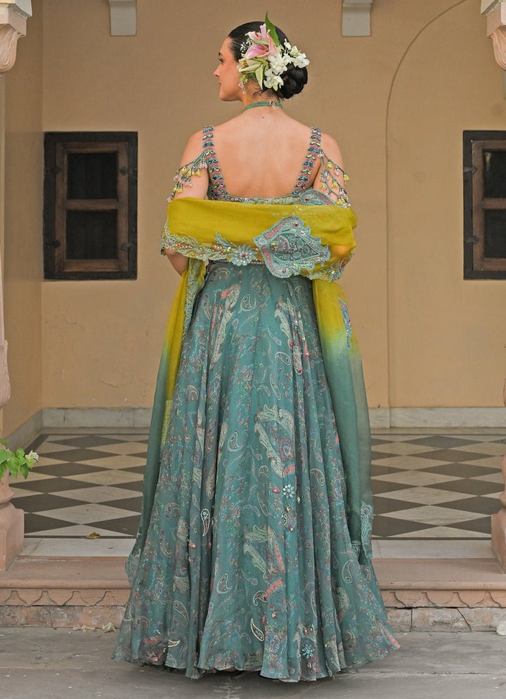 Juhi Bengani Rama Green And Yellow Organza Lehenga SetFabilicious Fashion