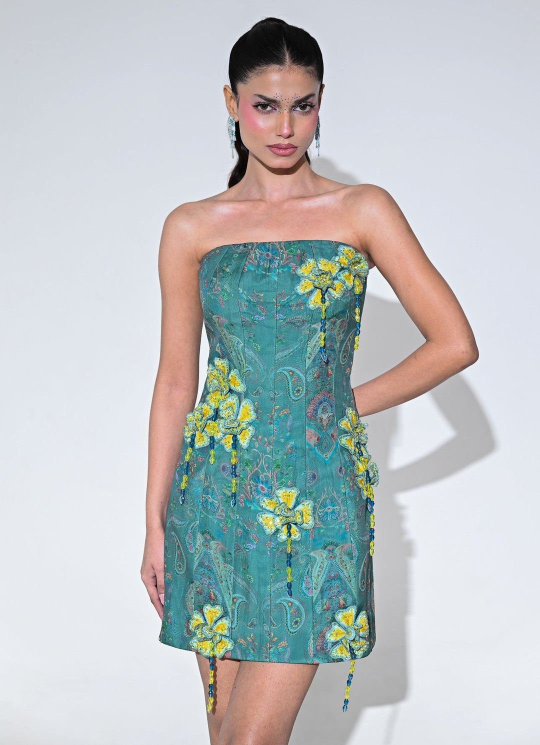 Rama Green Floral Organza Corset Dress Juhi Bengani - Fabilicious Fashion