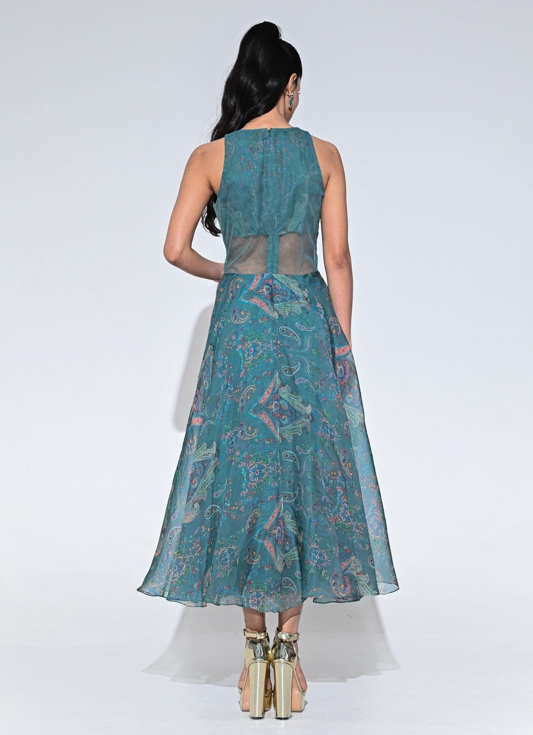 Rama Green Organza Corset Midi Dress Juhi Bengani - Fabilicious Fashion